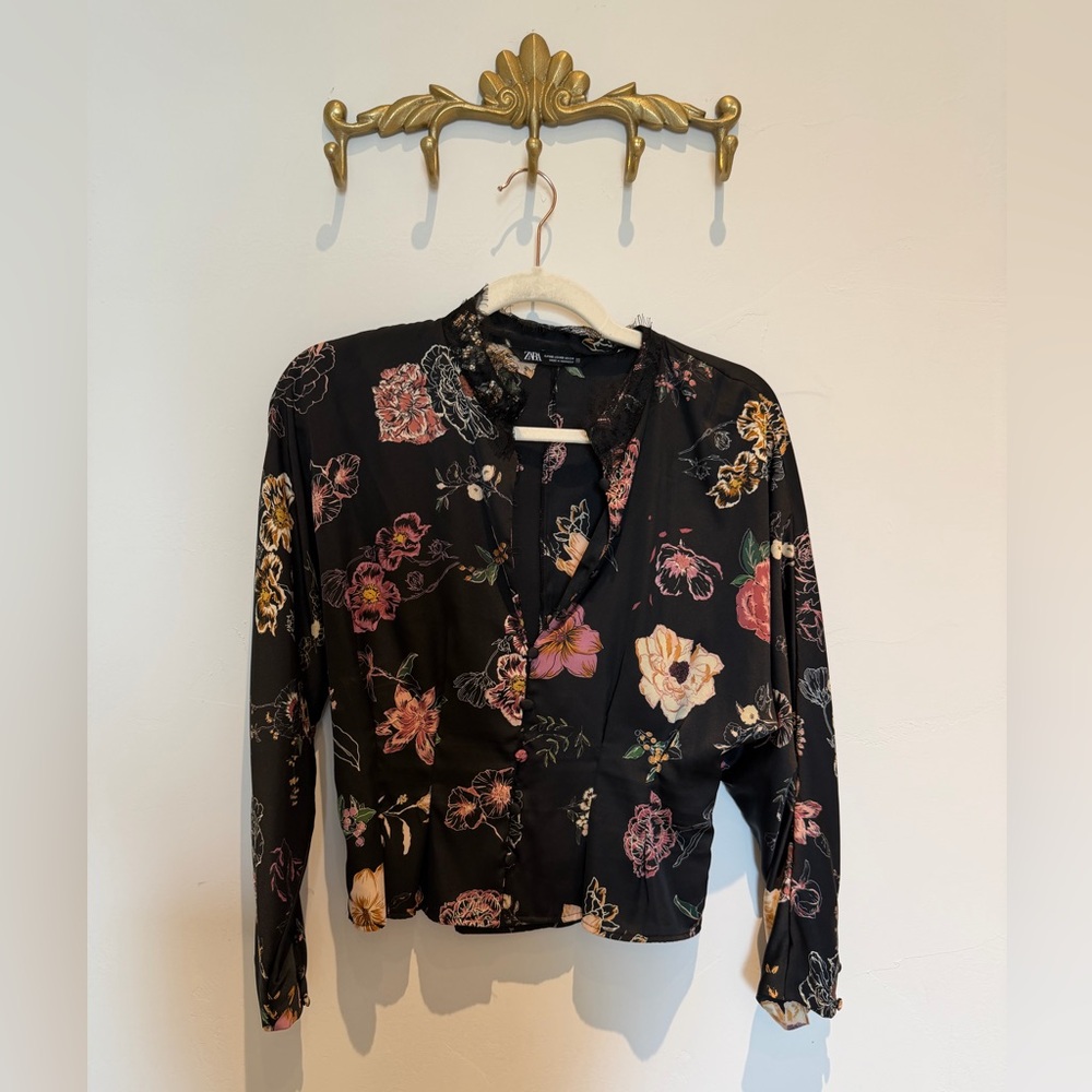 Zara Black Silk Floral top